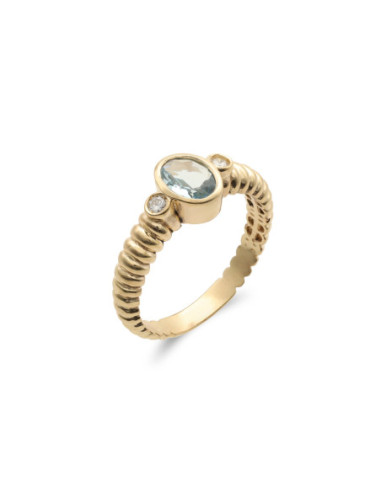 Anillo Oro Amarillo, Aguamarina Y Diamantes