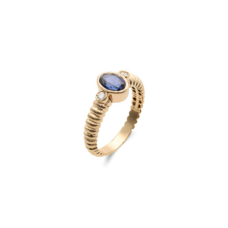 Anillo Oro Amarillo, Zafiro Y Diamantes. Género: Mujer. Material: Oro amarillo. Piedras: Diamantes,Zafiros