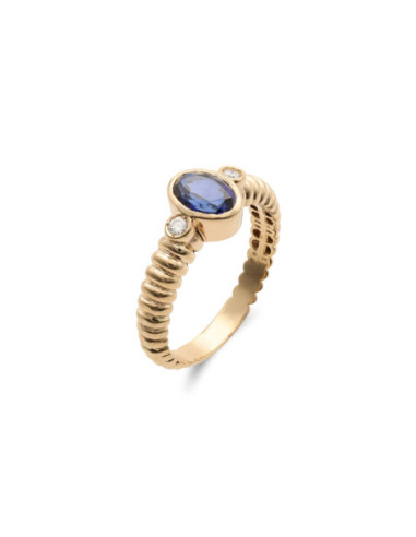 Anillo Oro Amarillo, Zafiro Y Diamantes
