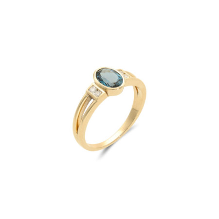 Anillo Oro Amarillo, Topacio Y Diamantes. Género: Mujer. Material: Oro amarillo. Piedras: Diamantes,Topacio azul