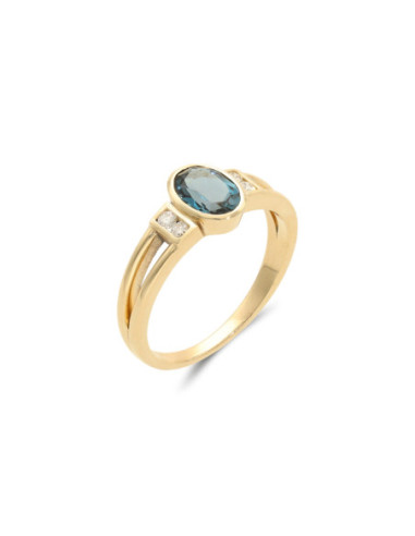 Anillo Oro Amarillo, Topacio Y Diamantes