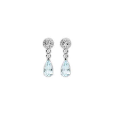 Pendientes Oro Blanco, Aguamarina Y Diamantes. Género: Mujer. Material: Oro blanco. Piedras: Diamantes,Aguamarinas