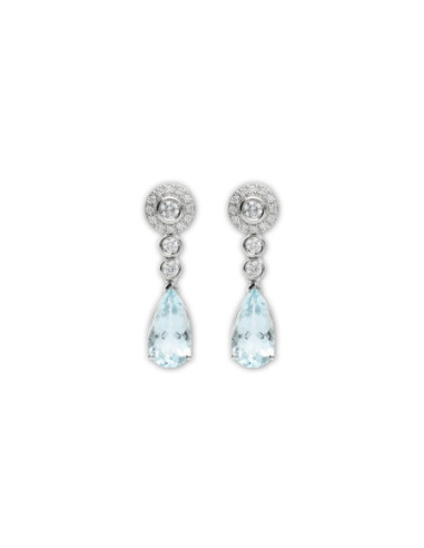 Pendientes Oro Blanco, Aguamarina Y Diamantes