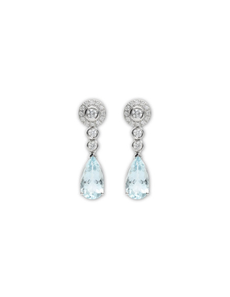 Pendientes Oro Blanco, Aguamarina Y Diamantes