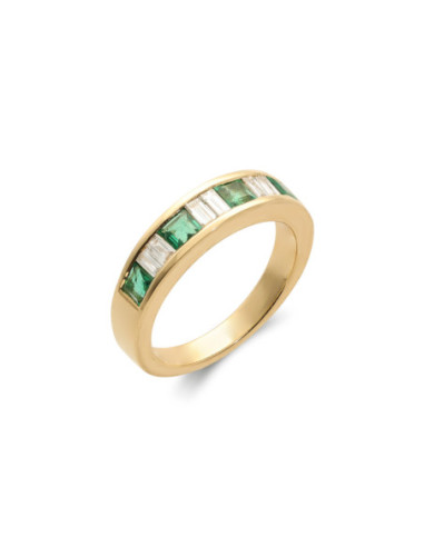 Anillo Oro Amarillo, Esmeralda Y Diamantes