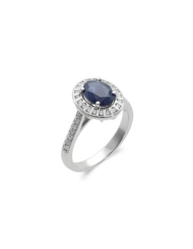 Anillo Oro Blanco, Zafiro Y Diamantes