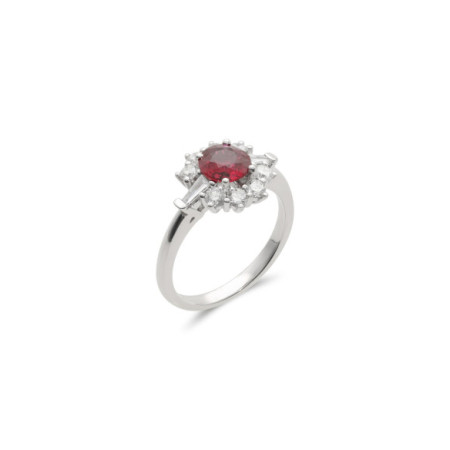 Anillo Oro Blanco, Rubí Y Diamantes. Género: Mujer. Material: Oro blanco. Piedras: Diamantes,Rubies