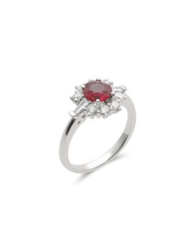 Anillo Oro Blanco, Rubí Y Diamantes
