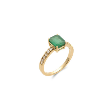 Anillo Oro Amarillo, Esmeralda Y Diamantes. Género: Mujer. Material: Oro amarillo. Piedras: Diamantes,Esmeraldas