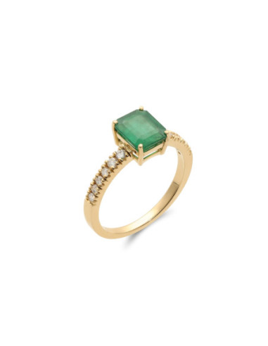 Anillo Oro Amarillo, Esmeralda Y Diamantes