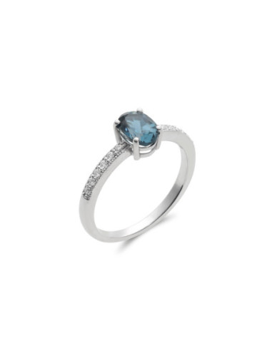 Anillo Oro Blanco, Topacio Y Diamantes