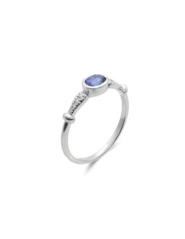 Anillo Oro Blanco, Zafiro Y Diamantes