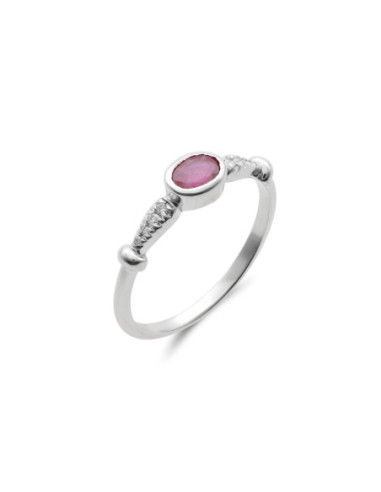 Anillo Oro Blanco, Rubí Y Diamantes