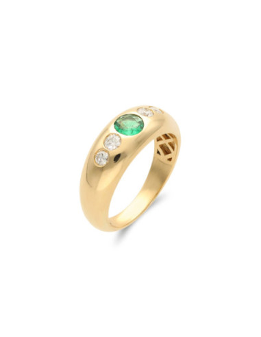 Anillo Oro Amarillo, Esmeralda Y Diamantes