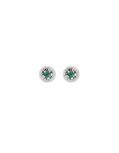 Pendientes Oro Blanco, Esmeralda Y Diamantes