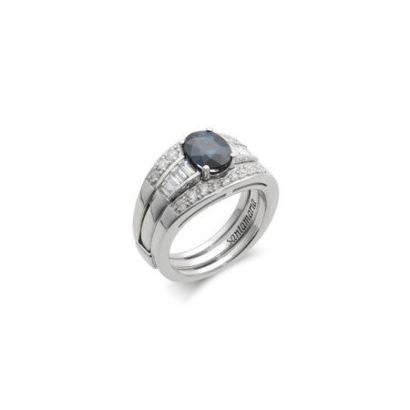Anillo Oro Blanco, Zafiro Y Diamantes. Género: Mujer. Material: Oro blanco. Piedras: Diamantes,Zafiros