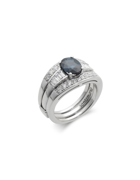 Anillo Oro Blanco, Zafiro Y Diamantes