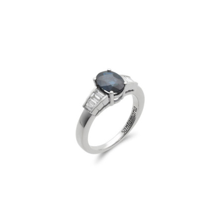 Anillo Oro Blanco, Zafiro Y Diamantes. Género: Mujer. Material: Oro blanco. Piedras: Diamantes,Zafiros