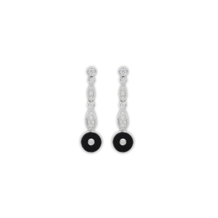 Pendientes Oro Blanco, Diamantes Y Ónix. Género: Mujer. Material: Oro blanco. Piedras: Diamantes,Onix