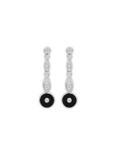 Pendientes Oro Blanco, Diamantes Y Ónix