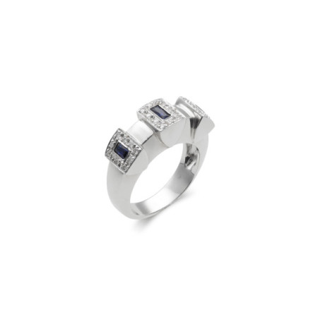 Anillo Oro Blanco, Zafiros Y Diamantes. Género: Mujer. Material: Oro blanco. Piedras: Diamantes,Zafiros