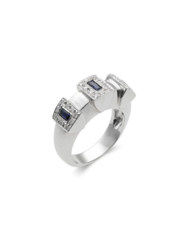 Anillo Oro Blanco, Zafiros Y Diamantes