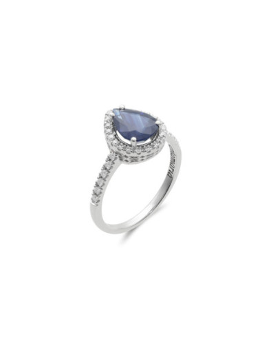 Anillo Oro Blanco, Zafiro Y Diamantes