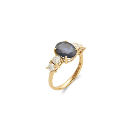 Anillo Oro Amarillo, Zafiro Y Diamantes. Género: Mujer. Material: Oro amarillo. Piedras: Diamantes,Zafiros