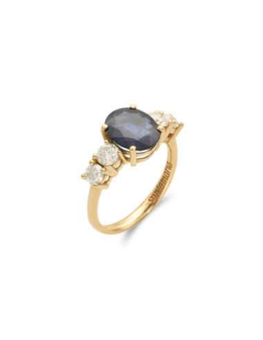 Anillo Oro Amarillo, Zafiro Y Diamantes