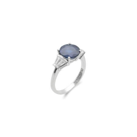Anillo Oro Blanco, Zafiro Y Diamantes. Género: Mujer. Material: Oro blanco. Piedras: Diamantes,Zafiros