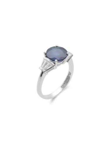 Anillo Oro Blanco, Zafiro Y Diamantes
