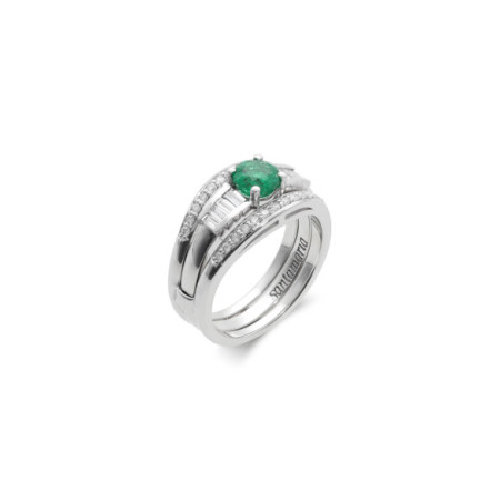 Anillo Oro Blanco, Esmeralda Y Diamantes. Género: Mujer. Material: Oro blanco. Piedras: Diamantes,Esmeraldas