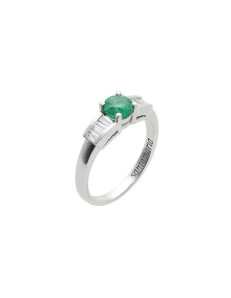 Anillo Oro Blanco, Esmeralda Y Diamantes