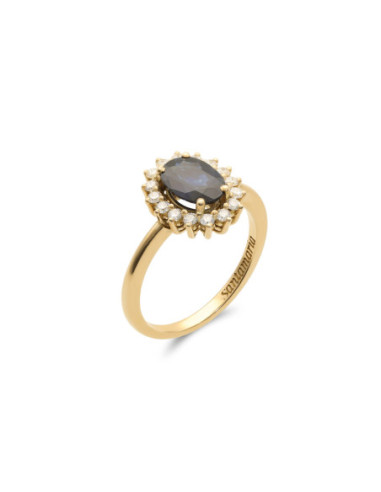 Anillo Oro Amarillo, Zafiro Y Diamantes