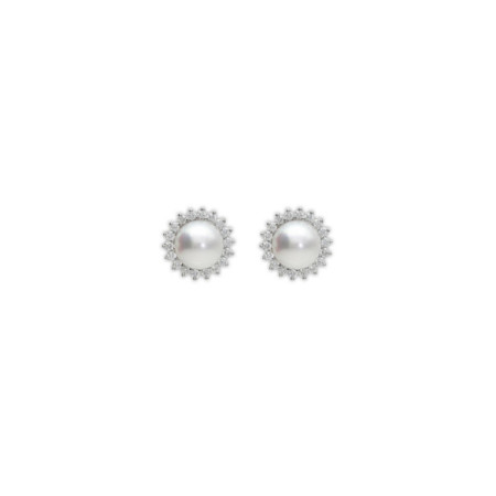 Pendientes Oro Blanco, Diamantes Y Perla. Género: Mujer. Material: Oro blanco. Piedras: Diamantes,Perlas
