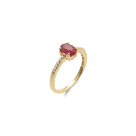 Anillo Oro Amarillo, Rubí Y Diamantes. Género: Mujer. Material: Oro amarillo. Piedras: Diamantes,Rubies