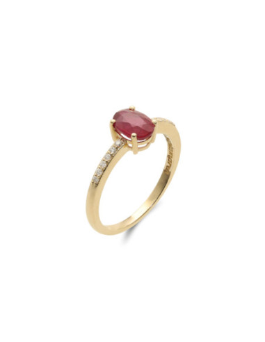 Anillo Oro Amarillo, Rubí Y Diamantes