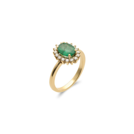 Anillo Oro Amarillo, Esmeralda Y Diamantes. Género: Mujer. Material: Oro amarillo. Piedras: Diamantes,Esmeraldas