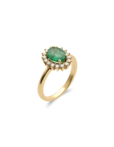 Anillo Oro Amarillo, Esmeralda Y Diamantes