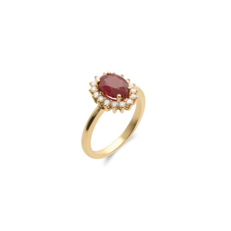 Anillo Oro Amarillo, Rubí Y Diamantes. Género: Mujer. Material: Oro amarillo. Piedras: Diamantes,Rubies