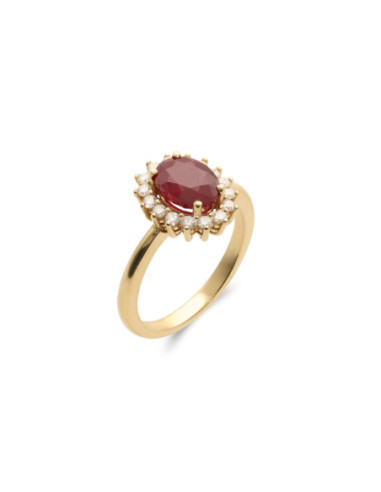 Anillo Oro Amarillo, Rubí Y Diamantes