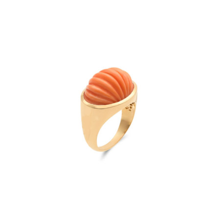 Anillo Oro Amarillo Y Coral. Género: Mujer. Material: Oro amarillo. Piedras: Coral