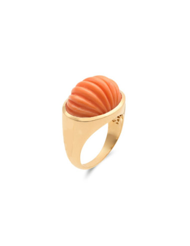 Anillo Oro Amarillo Y Coral