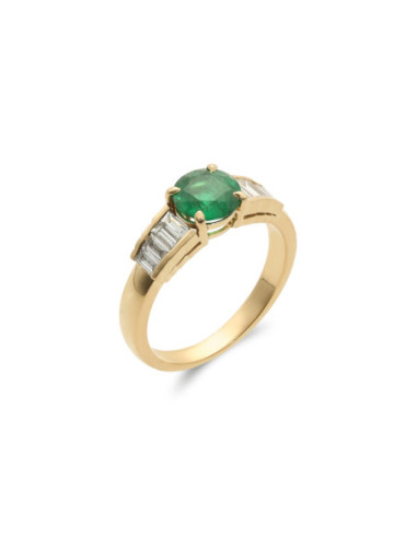 Anillo Oro Amarillo, Esmeralda Y Diamantes