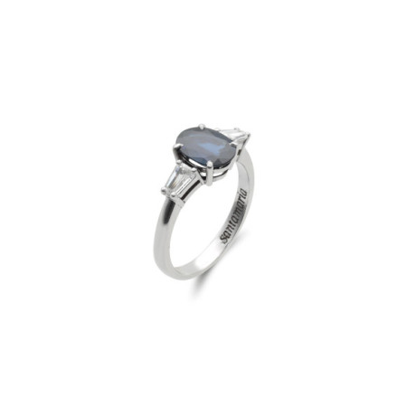 Anillo Oro Blanco, Zafiro Y Diamantes. Género: Mujer. Material: Oro blanco. Piedras: Diamantes,Zafiros