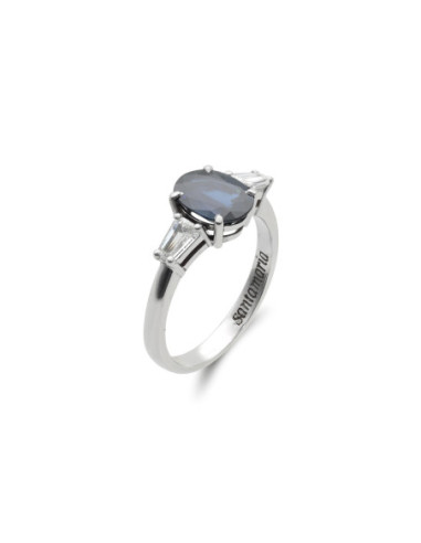 Anillo Oro Blanco, Zafiro Y Diamantes