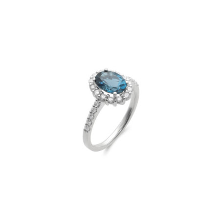 Anillo Oro Blanco, Topacio Y Diamantes. Género: Mujer. Material: Oro blanco. Piedras: Diamantes,Topacio azul