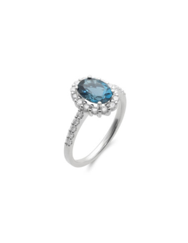 Anillo Oro Blanco, Topacio Y Diamantes