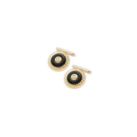 Gemelos Oro Amarillo, Circonita Y Ónix. Género: Hombre. Material: Oro amarillo. Piedras: Onix,Circonitas