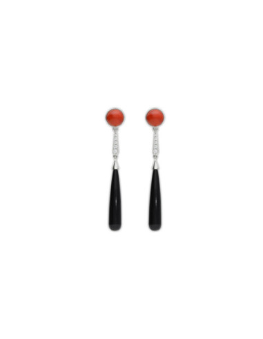 Pendientes Plata, Coralina, Circonitas Y Ónix